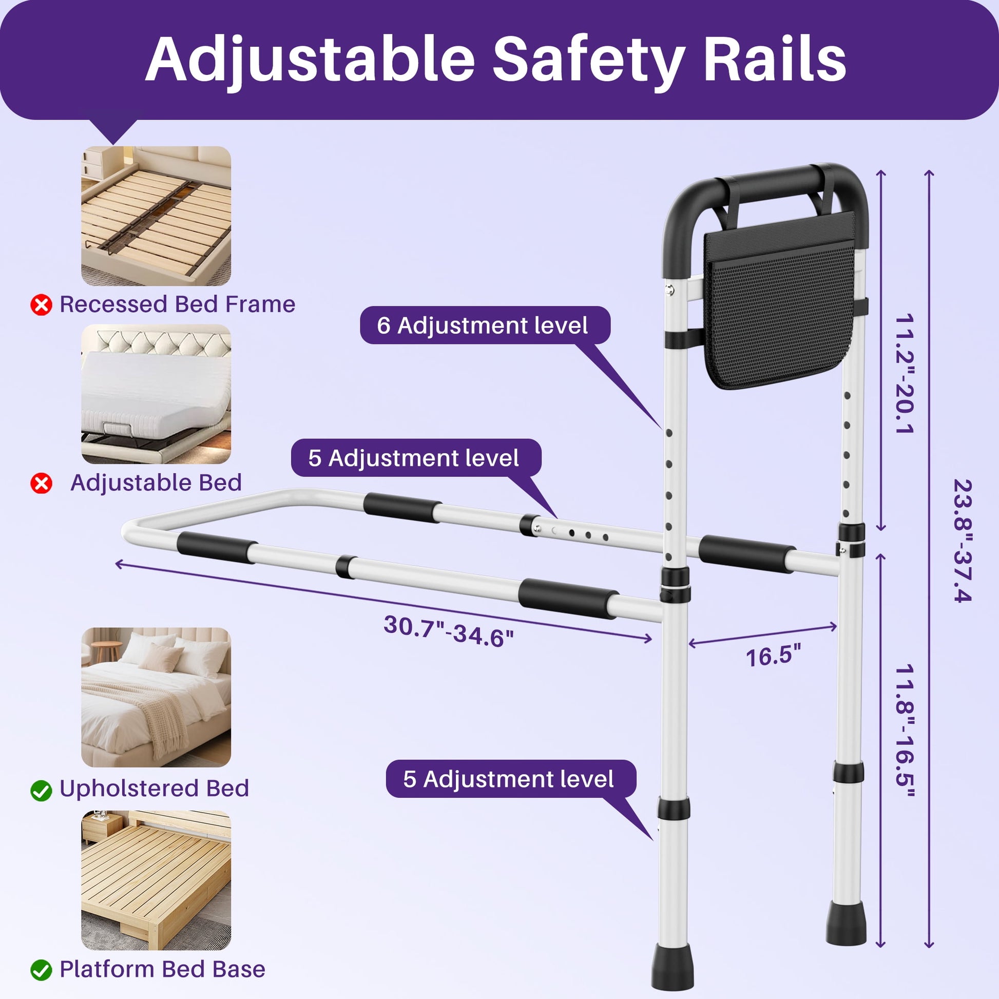 Adjustable Bed Assist Rail - Heavy-Duty Safety Handle