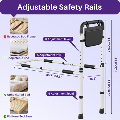 Adjustable Bed Assist Rail - Heavy-Duty Safety Handle