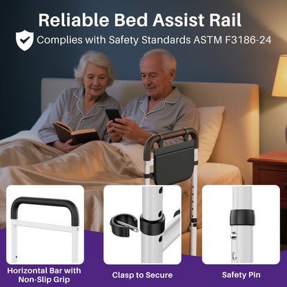Adjustable Bed Assist Rail - Heavy-Duty Safety Handle