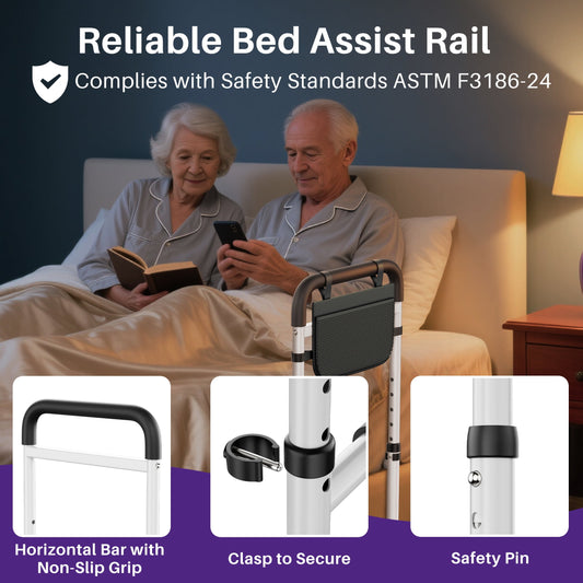 Adjustable Bed Assist Rail - Heavy-Duty Safety Handle