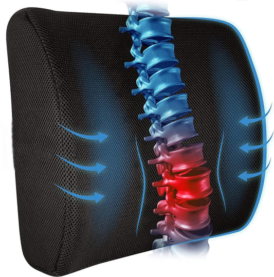 Memory Foam Lumbar Support Pillow - Back Pain Relief for Office & Car