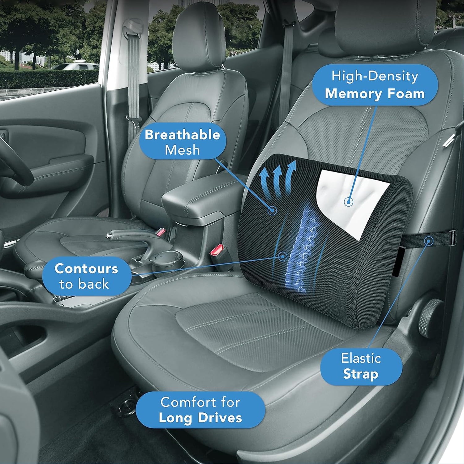 Memory Foam Lumbar Support Pillow - Back Pain Relief for Office & Car