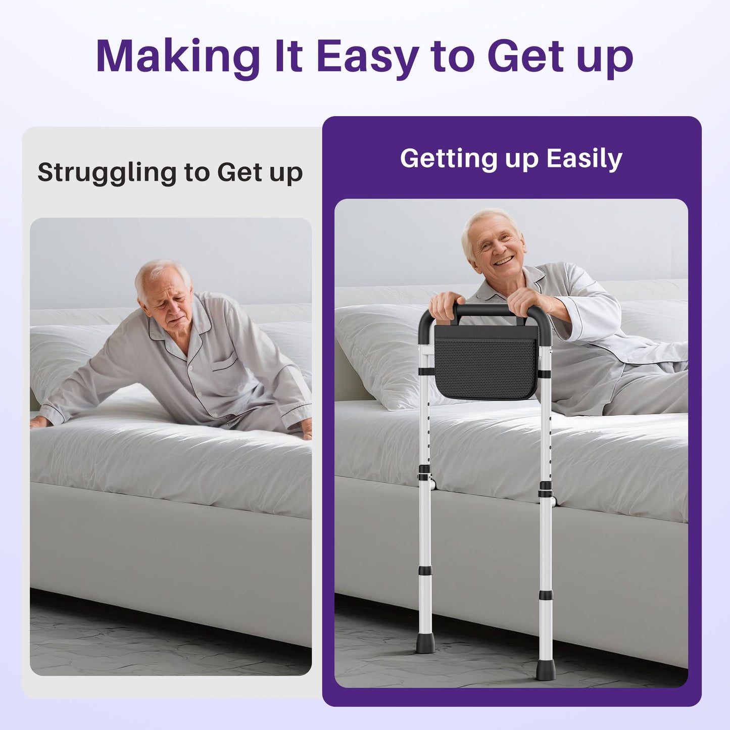 Adjustable Bed Assist Rail - Heavy-Duty Safety Handle