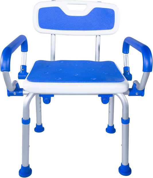 Shower Safety Chair, Bath Bench with Backrest, Swing Arms, Adjustable Height, Medical Senior Support, Foam Padded
