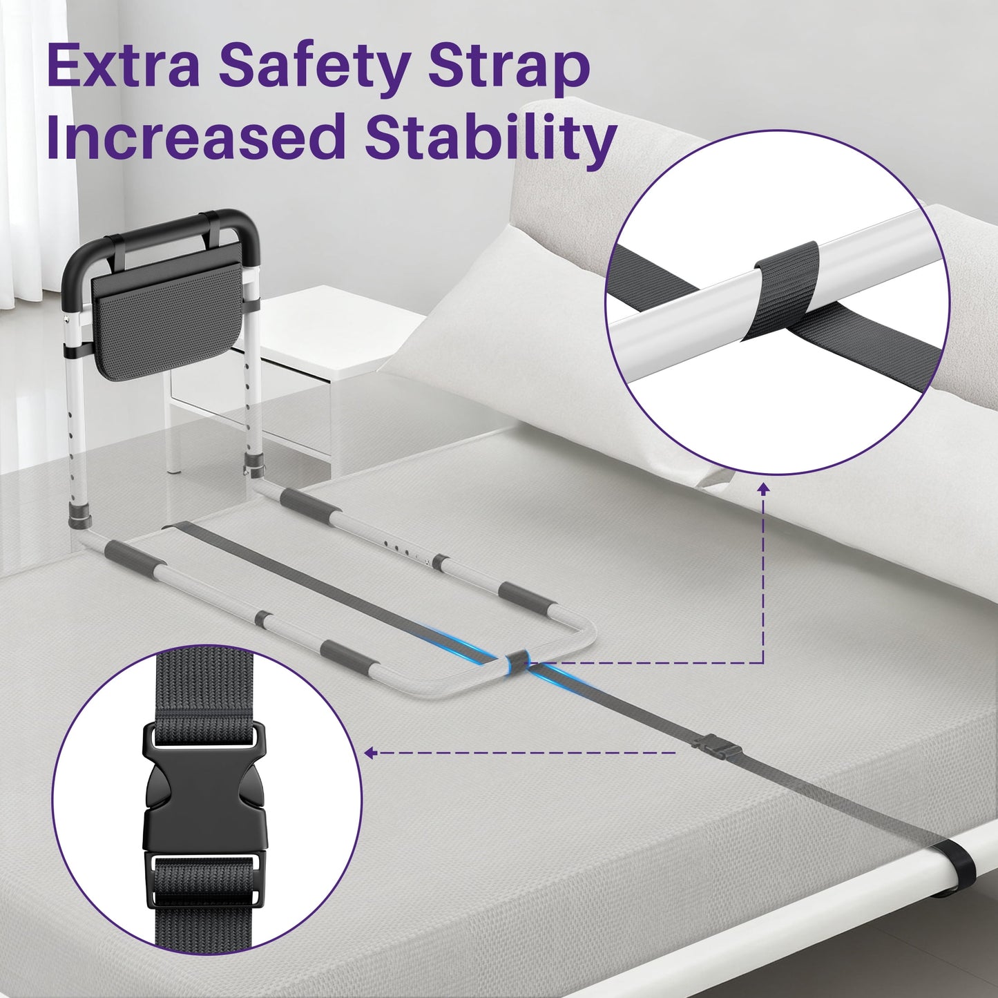 Adjustable Bed Assist Rail - Heavy-Duty Safety Handle
