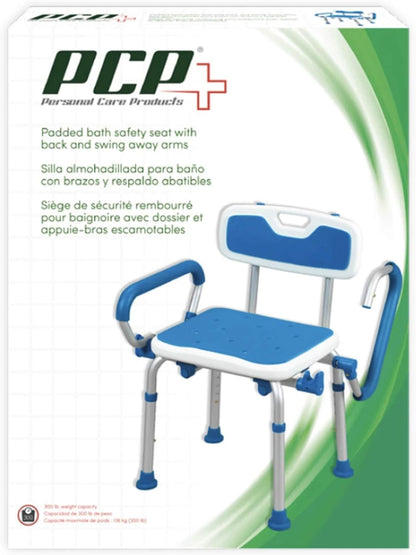 Shower Safety Chair, Bath Bench with Backrest, Swing Arms, Adjustable Height, Medical Senior Support, Foam Padded